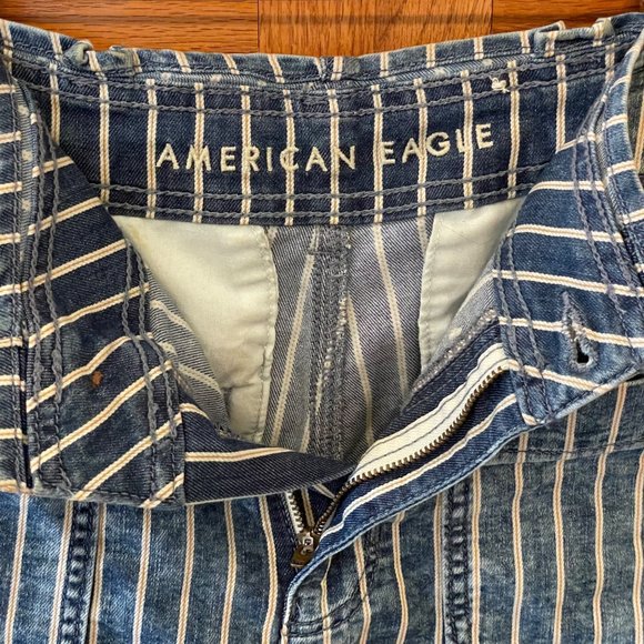 American Eagle Womens Size 2 Striped Denim Shorts Hi Rise Pockets Comfy Stretch - Picture 11 of 12